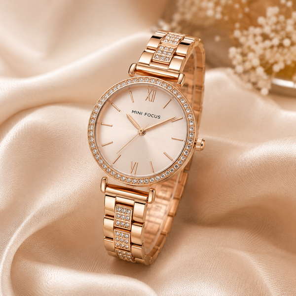 Luxury Rose Gold Crystal Watch For Women